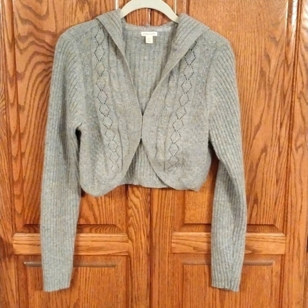 Maurice's Vintage Cable-Knit Cropped Hooded Bolero Cardigan Shrug Jrs Small Gray